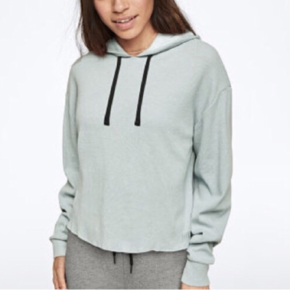 PINK Victoria's Secret Teal Waffle Knit Cropped Hoodie Sz L